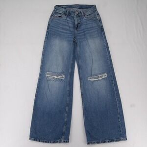 Arizona Jean Co Jeans Womens 0 Low Rise Baggy Distressed Ripped Wide Leg Denim